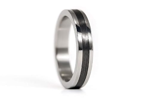 Women's polished titanium and carbon fiber wedding ring. (00347_4N)