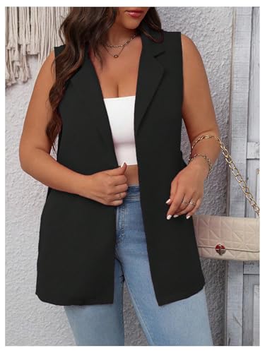 MakeMeChic Women's Plus Size Sleeveless Blazer Vest Lapel Split Side Work Office Jacket Coat3