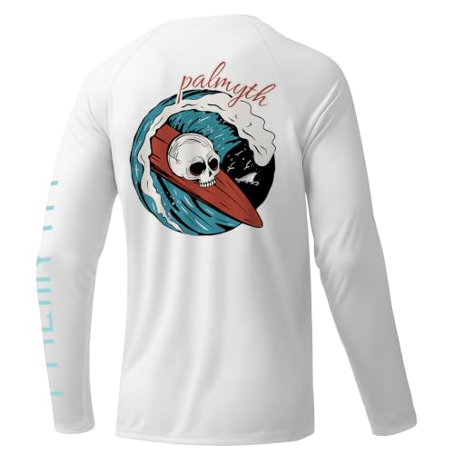 Palmyth Fishing Shirts for Men Long Sleeve Sun Protection Shirts UV UPF 50+ T-Shirt Quick Dry White...