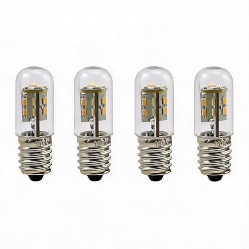 MEPXNHQLWEB Paquete de 4 minibombillas LED E14 for nevera, forma T15, 2W, 12V, 24V CC, blanco cálido y frío, ángulo de haz de 360 ​​° for vitrinas, dispositivos de máquina(Warm-White,LED-T-12V)