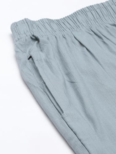 Image of MINELLI Women Solid Cigar Pants, Cotton Lycra Slub Fabric, Elasticated Waistband, Pull On Style, Regular Fit Bottom Wear for Western and Ethnic Wear
