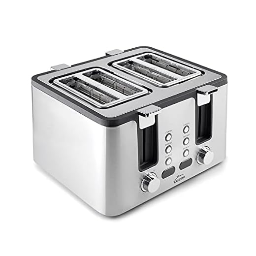 Lacor 69444 Smart, Tostador, 4 Ranuras, 6 Niveles de Tostado, Incluye Rejilla, Bandeja Recogemigas, 3 Funciones, Pantalla LED, Libre BPA, 1750W, Acero Inoxidable, INOX