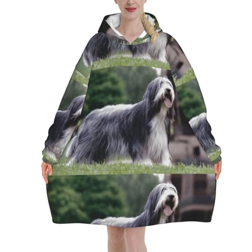 Sweat à capuche couverture Bearded Collie en flanelle grise