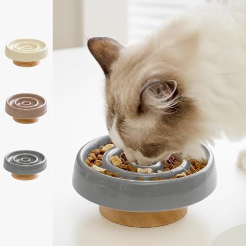 BIBAPUしっぽの幸せ本舗 早食い防止 食器 最後まで食べやすい 猫 小型犬 陶器 洗いやすい 安定 (グレー)