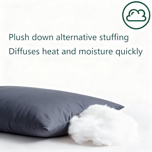 Image of Flat Ultra Thin Bed Pillows Standard Size Pillow Set of 2 Extra Soft Down Alternative for Stomach Back Sleeper Dark Blue 20x26inches