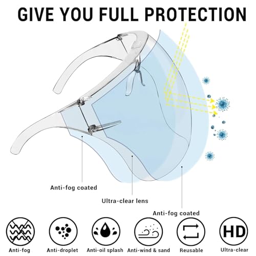 Image of Face Shield with Glasses, Face Mask Shield Anti-Fog Clear Ultra Clear Reusable Protective Plastic Face Shield Mask Droplet Splash Guard for Women Men Kids