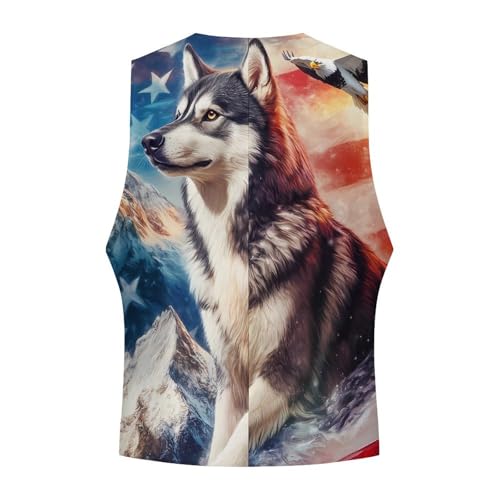 Husky Ea-gles U.S Flag Men's Suit Vest Slim Fit Business Dress Party Pattern Waistcoat Vest Top4