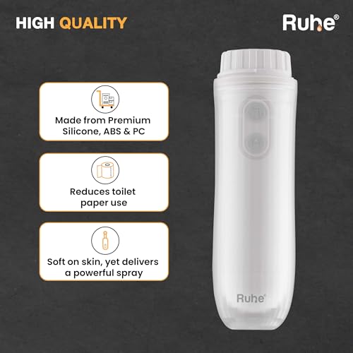 Image of Ruhe Portable Handheld bidet 180 Adjustable | 2 Modes | Travel Friendly 140ML, Electric Bidet Nozzle (White) Battery Operated Bidet Compact Lightweight | Adjustable Speed &Water Spray, 1 Year Warranty