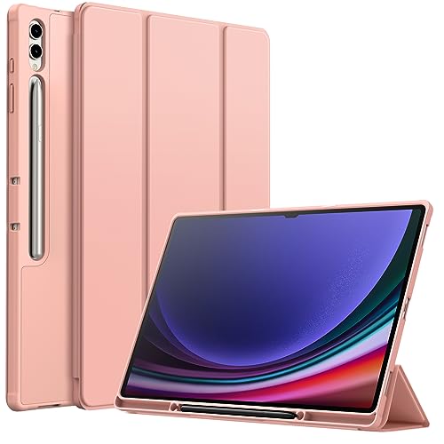 JETech Case for Samsung Galaxy Tab S10 Ultra/Tab S9 Ultra 14.6 Inch with S Pen Holder, Soft TPU Tri-Fold Stand Protective Tablet Cover, Support S Pen Charging, Auto Wake/Sleep (Rose Gold)