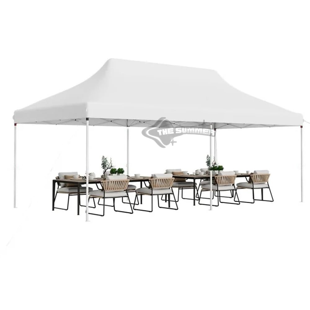 THE SUMMER 20x10 Feet (Semi Premium 35 Kg) Portable Folding Gazebo Tent, Multipurpose Outdoor Shelter (White)