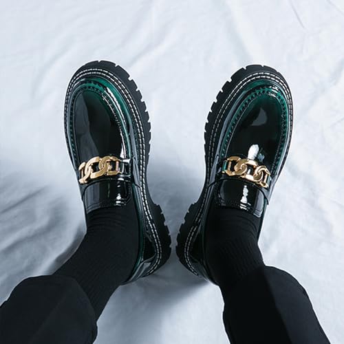Image of Men's Patent Platform Leather Classic Oxford Shoes Round Toe Lug Sole Non-Slip Lace-Up Business Leather Shoes Fashionable Work Formal Oxfords