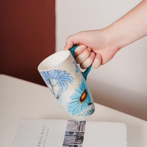 Topadorn Ceramic Travel Mug with Lid and Gift Box Latte Mug Coffee Cup, 17oz Large Capacity Mug Home Office Gift, Daisy - Image 4