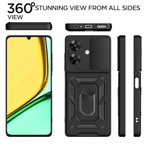 Image of Pikkme Back Cover for Realme Narzo N61 / Realme C61 4G | Sliding Camera Shield with Ring Stand | D10 Full Camera Protection Bumper Case (Black)