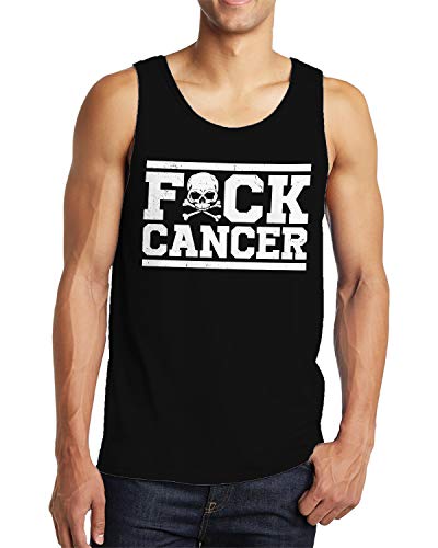 SpiritForged Apparel Fuck Cancer Skull & Crossbones Men's Tank Top, Black 2XL