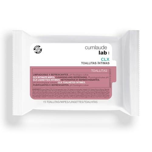 Cumlaude Lab - Toallitas Íntimas CLX, Toallitas Limpiadoras y Refrescantes con Clorhexidina y Complejo Antimicrobiano Vegetal, Aporta una Acción Calmante e Hidratante - 15 Unidades