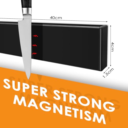 Fousenuk 40cm Porta Coltelli Cucina, Inox Barra Magnetica per Coltelli Magnetico Cucina Nero, Chef Portacoltelli, Striscia Magnetica Adesiva, Striscia Magnetico che può Essere Installato Senza Forare - immagine 3