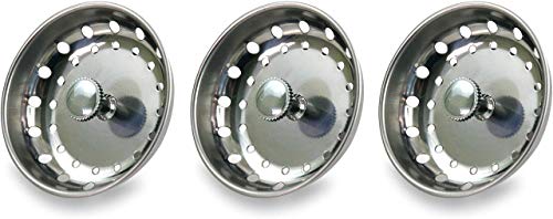 Highcraft 97333 Kitchen Sink Basket Strainer Replacement for Standard Drains (3-1/2 Inch) Chrome Plated Stainless Steel Body with Rubber Stopper, 3.25