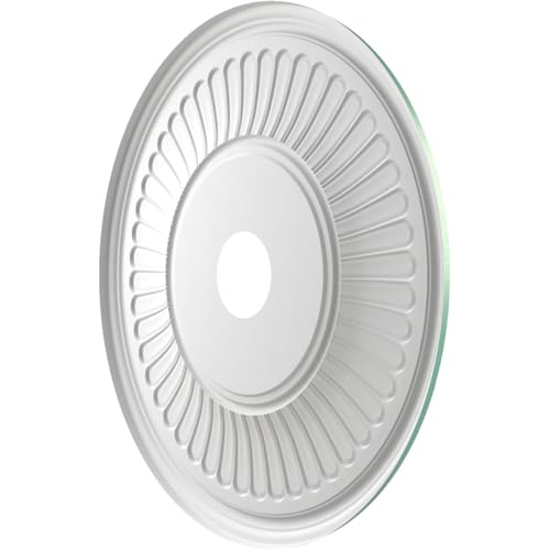 Image of Ekena Millwork CMP22BEFSM Berkshire Thermoformed PVC Ceiling Medallion (Fits Canopies up to 10 1 /8 inch), 22 inchOD x 3 1 /2 inchID x 1 inchP, Universal Pearl Metallic Sea Mist