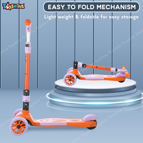 Image of Toyshine 3 Wheel Rooster LED Light Up Wheels Runner Scooter with Anti Slip ABS Base Aluminium Structure Height Adjustable Handlebar Max Load 45kg for Boys and Girls Ages 4 and Above - Orange
