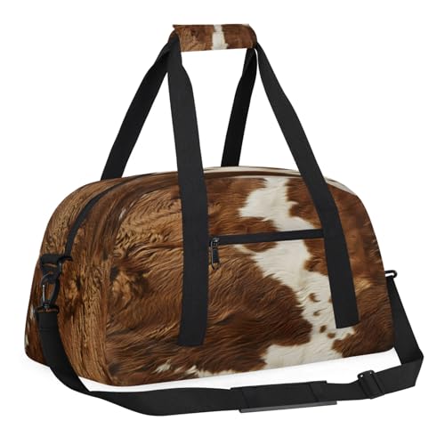 Cow Print Vintage Brown Gym Bag for Women Men, Sports Travel Duffel Bag Lightweight Workout Bag Carry On Overnight Weekender Bag3