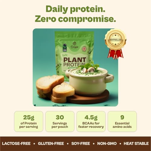 Image of Origin Nutrition 100% Natural Plant Based Protein Powder, 975 gm, Ranked Best Vegan Protein, European Pea Protein Isolate & Pumpkin Seed, Unflavoured with 25g per Protein Per Serve