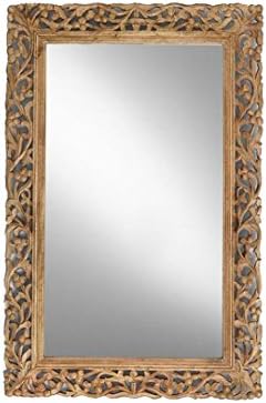Aprodz Mango Wood Home Decorative Perlo Wall Mirror for Living Room | Honey Finish