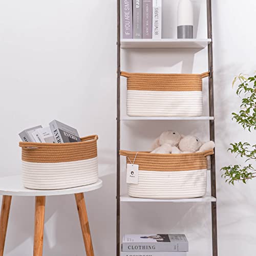 Laughbird Rectangle Closet Organizers And Storage Woven Cube Shelf Small Storage Basket Bins For Closet Shelving Storage&Organizing,Rope Nursery Baskets Bins For Toy Storage,3 Packs Organization Brown #TOP4
