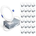 Ensenior 24 Pack 4 Inch LED Recessed Ceiling Light, Dimmable, 6000K Clear White, 750LM 9W 120V, High Brightness Canless Wafer Downlight - ETL&FCC&IC