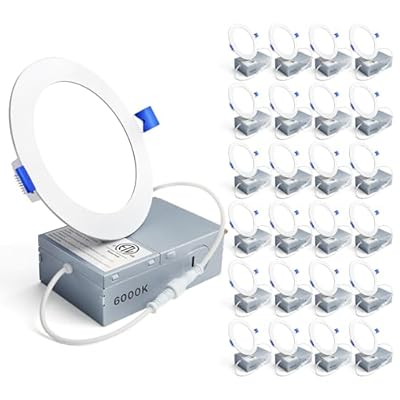 Ensenior 24 Pack 4 Inch LED Recessed Ceiling Light, Dimmable, 6000K Clear White, 750LM 9W 120V, High Brightness Canless Wafer Downlight - ETL&FCC&IC