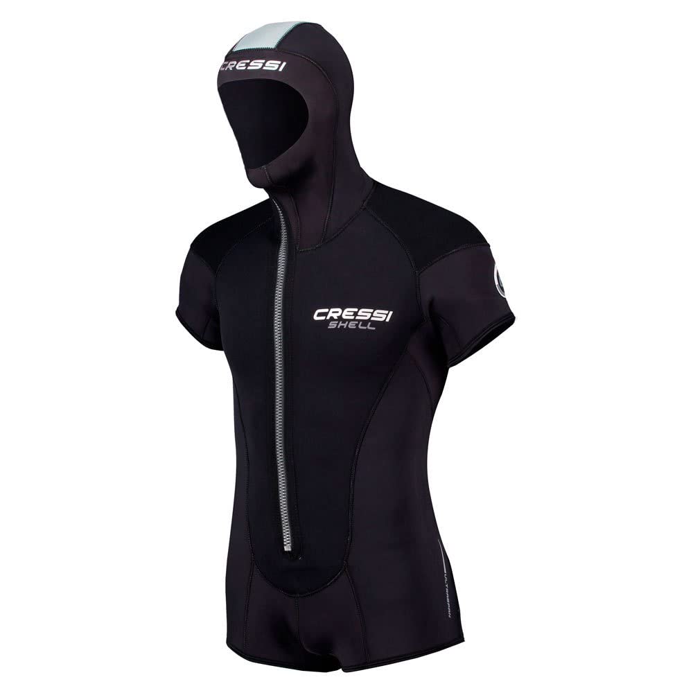 Cressi Shell 2019 Man Jacket 5mm Giacca/Shorty Modulare per Immersioni in Neoprene 5mm Maniche Corte con Cerniera/Cappuccio Incorporato Uomo, Nero