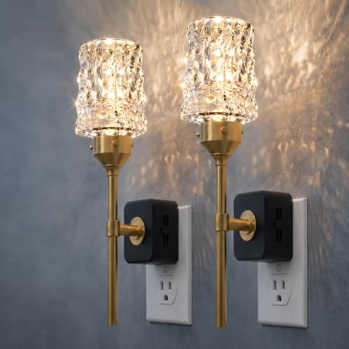 Image of L LOHAS LED Night Light, 2 Pack Night Lights Plug into Wall | Automatic Night Lights with Auto Light Sensor, 0-100LM Adjustable Brightness Rotating Crystal Nightlight for Bedroom Hallway