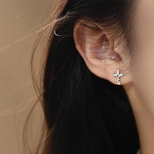 Minimalist Tiny Cross Stud Earrings for Women 925 Sterling Silver Hypoallergenic Handmade Hammered Religious Faith Cartilage Studs Tragus Post Fashion Dainty Jewelry Gifts2