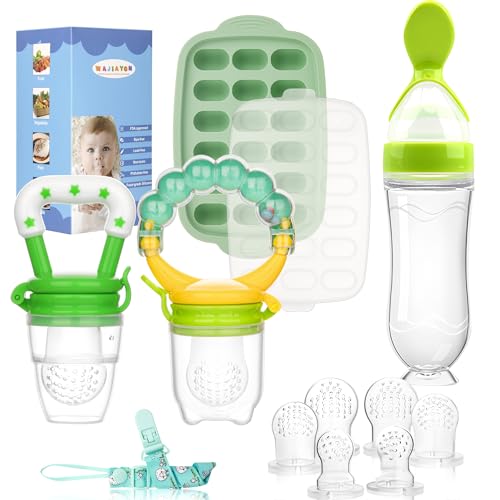Image of Baby Fruit Feeder & Baby Breastmilk Popsicle Molds-WAJIAYON Silicone Baby Food Freezer Tray Storage Containers, Baby Food Pacifier Feeder and Teether