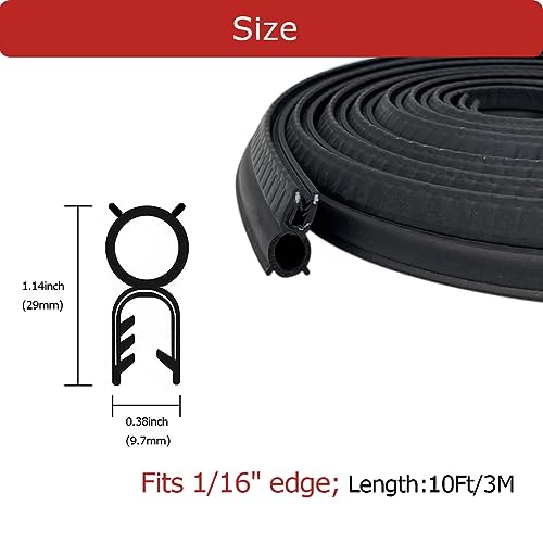 Image of Car Door Rubber Seal Strip with Top Bulb, Fit 1 /16 inch Edge, Automotive Weather Stripping Soundproofing Edge Guard Trim for Cars, Boats, RVs, Trucks and Home Applications, 10Ft