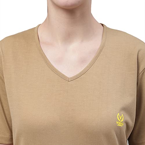 Image of Mack Jonney Women V Neck Cotton Solid Regular Fit T-Shirt-V Anthraa 001-P