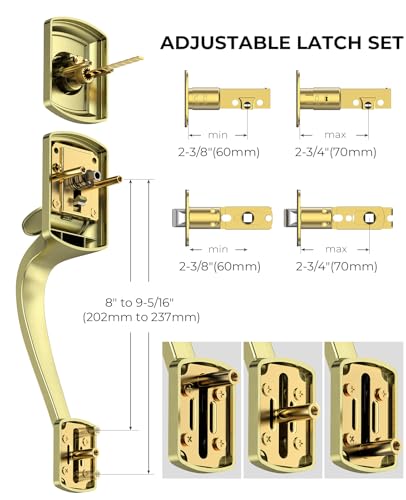 Image of Front Door Handle and Deadbolt Set for Right & Left Handed, Front Door Lock Set with Single Cylinder Deadbolt, Entry Doors Locksets with Modern Exterior Handle, Reversible Lever, Gold