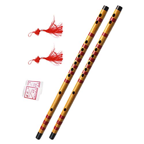 ARTIBETTER 2pcs Bamboo Flute Traditional Handmade Chinese Bamboo Flute Dizi Kit Chinese Musical Instrument (Chinese Knot+Flute Diaphragm)