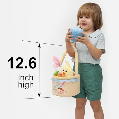 Image of My First Easter Basket Stuffed Plush Playset Baby's First Easter Basket Stuffed Cartoon Bunny Easter Egg Plush Basket for Kids 5pcs (Yellwo)
