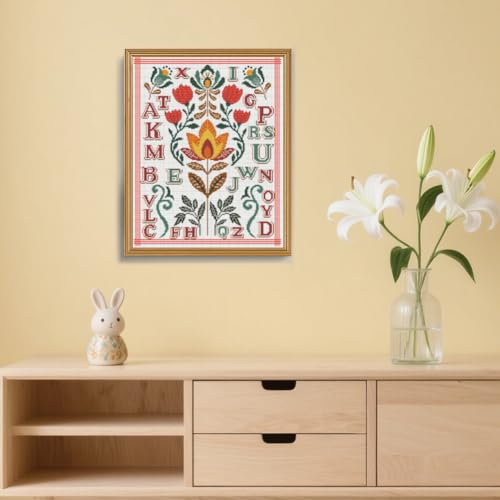 Image of FREEBLOSS 11CT Cross Stitch Kit Stamped Cross Stitch Craft Kit with Stitching Guide for Beginners Glass Retro Folk Pattern Embroidery Set Crossstitch Wall Hanging Set 13.7x19.7inch