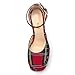 FOGEENA Red Plaid Platform Heels for Women Chunky Block Heels Closed Round Toe Ankle Strap 5.9 Inch Pumps Fashion Dating Prom Party Dress Shoes Size 8.5