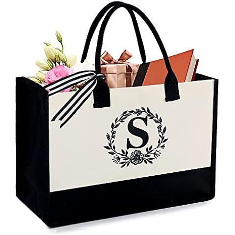 BeeGreen Personalized Gifts Monogrammed Tote Bag for Women Mom Godmother NaNa Mimi Gigi Bridesmaids Canvas Tote for Friend Coworkers Initial Large Gift Basket Teacher Appreciation Gifts S Cover