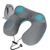 ネックピロー 首枕 携帯枕 U型 旅行用 旅行便利グッズ 収納袋 洗えるカバー エアーピロー プレス式膨らませる ネックピロー 飛行機 オフィスグッズ 自宅 バス (グレー)