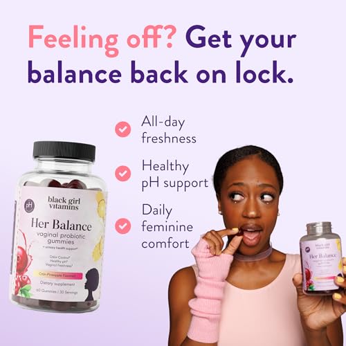 Image of Black Girl Vitamins Her Balance Vaginal Probiotic Gummies - pH Balance & Odor Support, Feminine Health + Urinary Tract Support, 2B CFU Lactobacillus, Vegan, Gluten-Free, Halal (30-Day Supply)