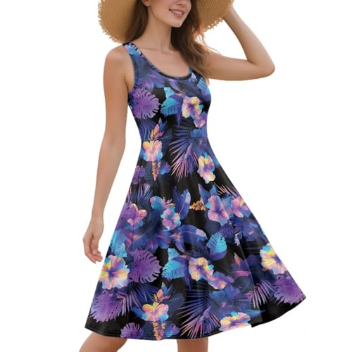 Image of Women Stylish Tank Dresses Sleeveless Round Neck Midi Casual Dress with Pocket for Summer