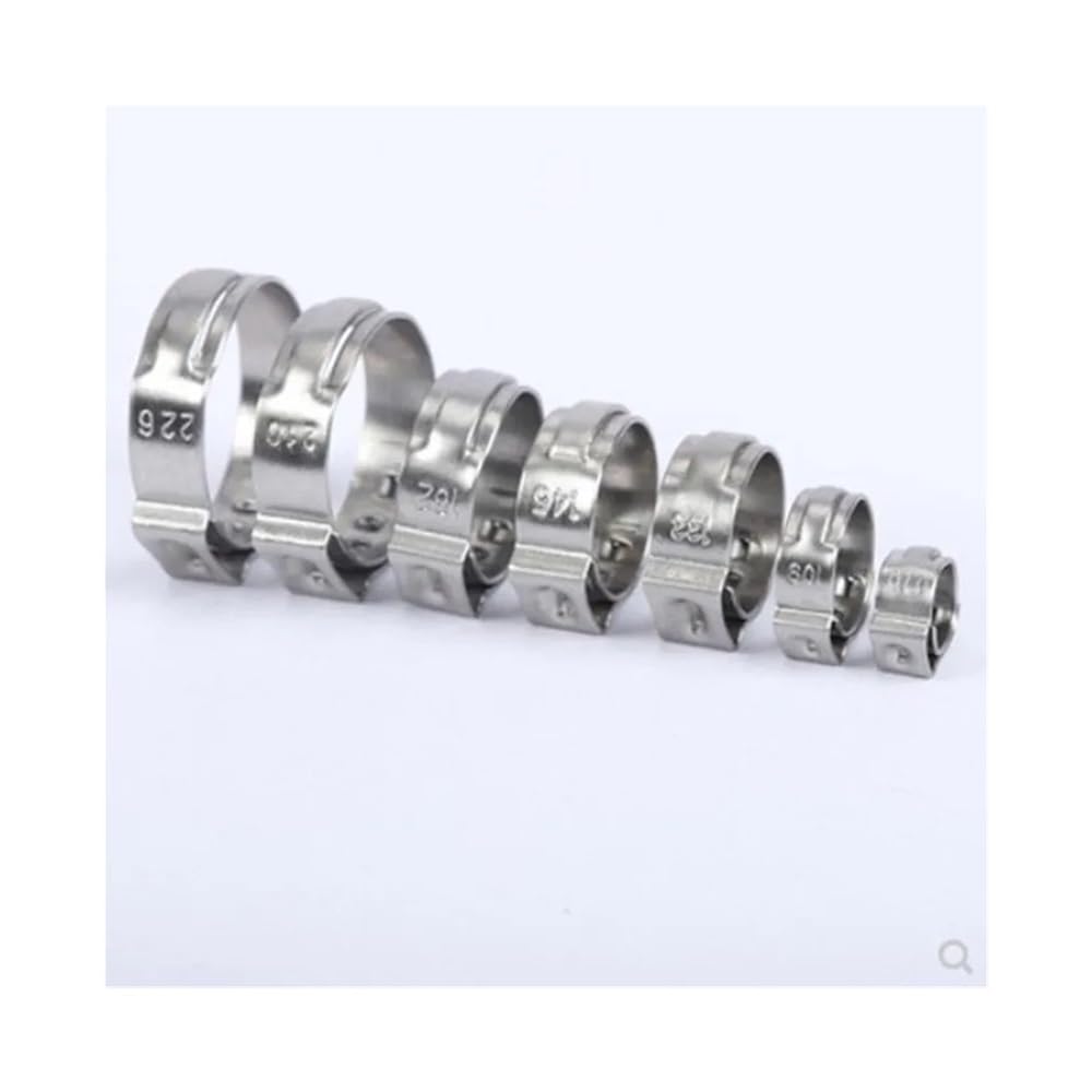 100 Uds. Abrazaderas de manguera de 5,3mm a 30mm abrazaderas de manguera de acero inoxidable 304 continuas de una sola oreja anillos de abrazadera de cincha for sellado(14.3-16.8mm 100pcs)