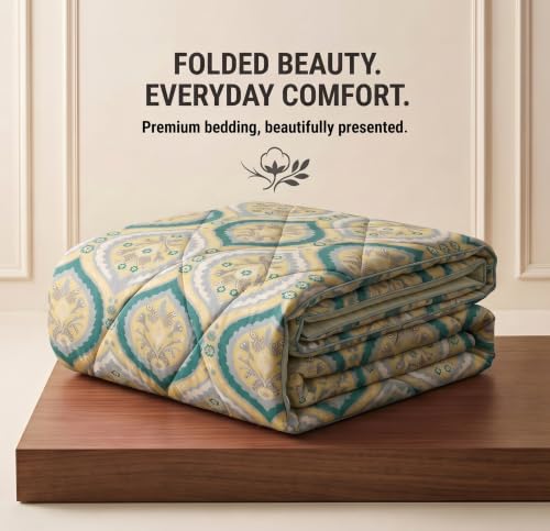 Image of SANMARINO 280 GSM Cotton King Size Comforter | Premium Floral Printed Quilt | Ultra-Soft & Lightweight Reversible AC Blanket for All-Season Comfort, AC Room & Mild Winter - 228x254 cm,Sage Green