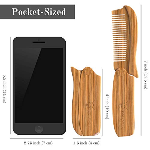 Folding Comb for Men, Anti-Static Wooden Hair Comb & Beard Comb, Pocket-Sized Men's Comb, Use with Gels Balms Oils or Dry (Wide Tooth) - Striking Viking - Thumbnail 7
