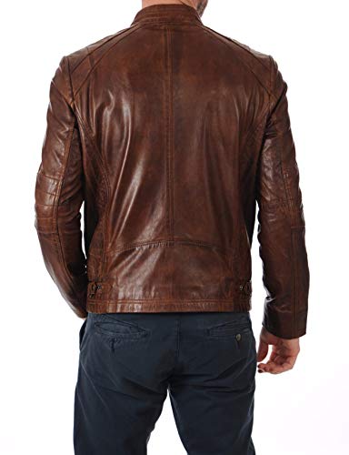 Image of 100% Leather Jacket for Men - Round Collar Slim Fit - Moto, Bomber, Biker Winter Casual Wear
