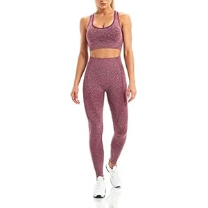 WodoWei Women 2 Piece Workout Outfits Sports Bra Seamless Leggings Yoga Gym Activewear Set (YO611-red Wine-M)