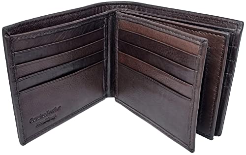 BiFold RFID Mens Leather Wallet With 2 ID Windows, 16 Credit Card Slots, 4 Hidden Pockets, Divided Currency Compartment & Key Holder P51214 (Brown)3